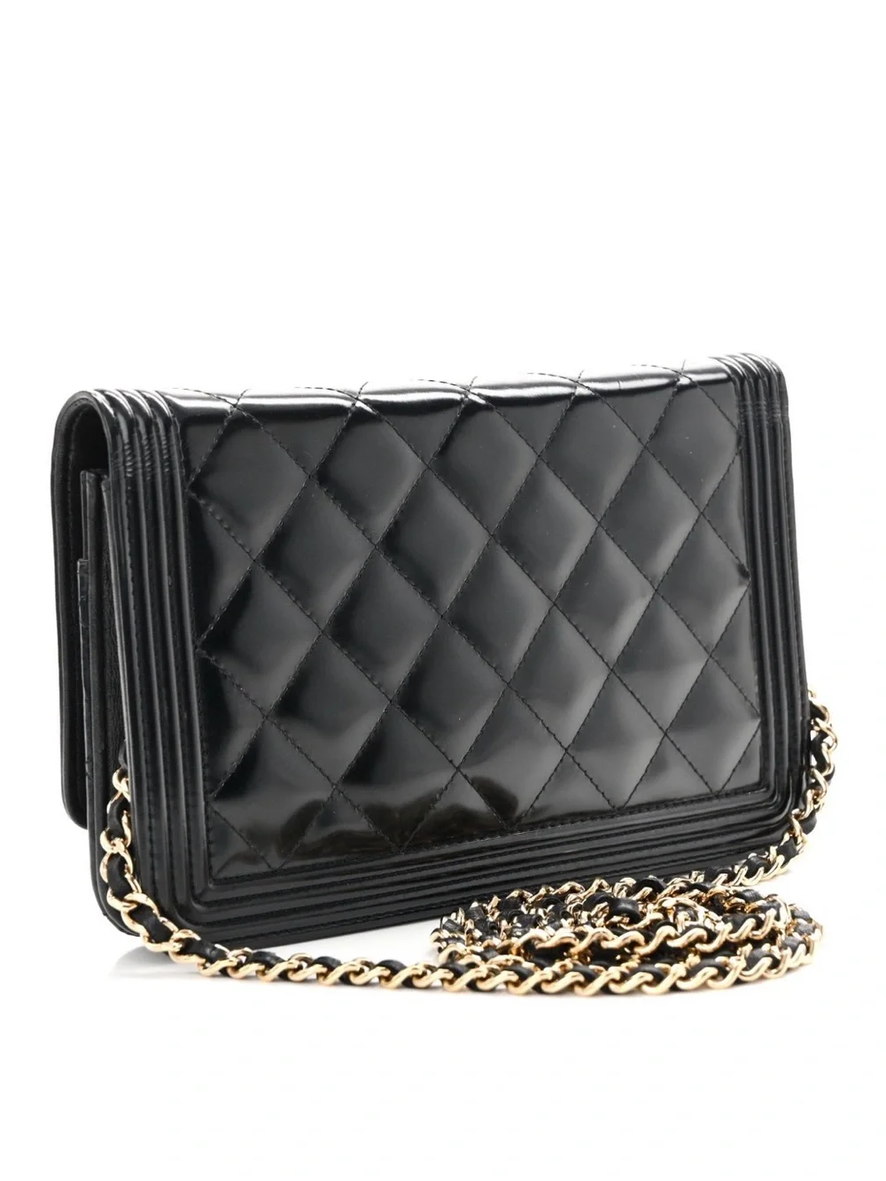 CHANEL Black Boy Quilted Leather Wallet on Chain with Gold Chain Strap